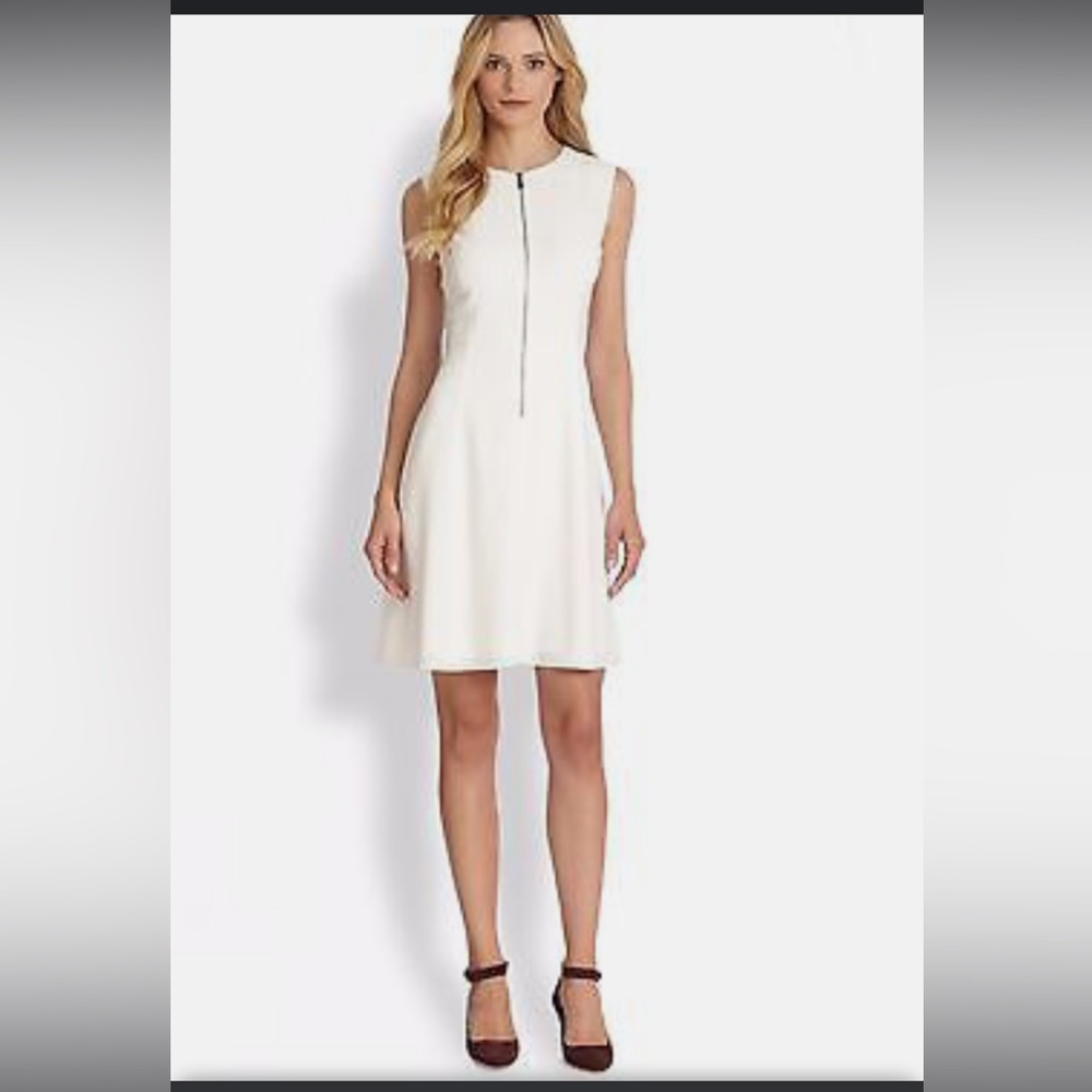 WHITE SLEEVELESS SHORT DRESS ELIE TAHARI  VISIBLE ZIPPER WORK TO DATE DRESS.M💛